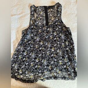 Patterson J. Kincaid Black Floral Sheer Tank with Yellow Accents